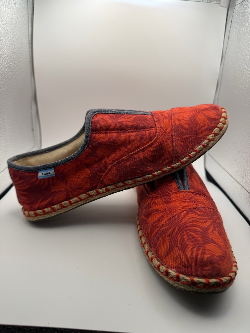 TOMS Red Floral Canvas Slip-On Espadrilles